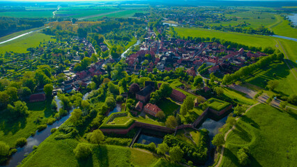 Aerial view of the village Dömitz in mecklenburg-vorpommern, Germany on a sunny morning in spring