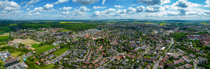 Aerial view of the city Wolfenbüttel in Germany on a sunny day in spring.