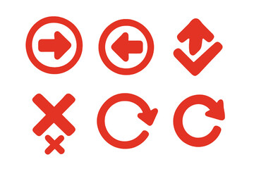 Obraz premium Bold red filled arrow icons for navigation and app controls. Minimalist, no text, ideal for stock illustrations and digital interface design.