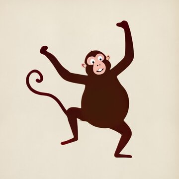 Playful cartoon monkey illustration animation isolated asset, transparent 4K video, alpha channel, ProRes 4444