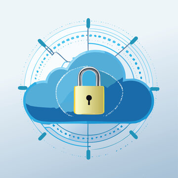 Cloud and Lock Icon Isolated on White &ndash; Secure Cloud Storage Concept, Cybersecurity, Data Protection, Network Safety, Digital Privacy Symbol for Web, App UI, or Technology Illustration Use