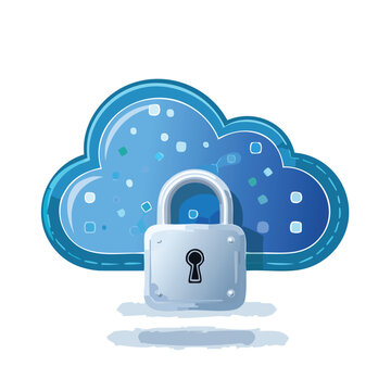 Cloud and Lock Icon Isolated on White &ndash; Secure Cloud Storage Concept, Cybersecurity, Data Protection, Network Safety, Digital Privacy Symbol for Web, App UI, or Technology Illustration Use