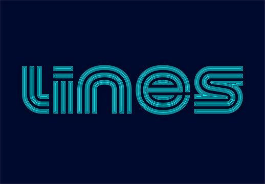 Blue Neon Striped Font Linear Bordered Text Effect