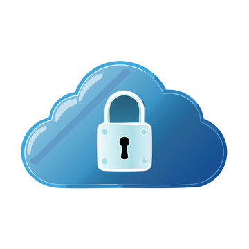 Cloud and Lock Icon Isolated on White &ndash; Secure Cloud Storage Concept, Cybersecurity, Data Protection, Network Safety, Digital Privacy Symbol for Web, App UI, or Technology Illustration Use