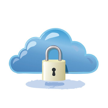 Cloud and Lock Icon Isolated on White &ndash; Secure Cloud Storage Concept, Cybersecurity, Data Protection, Network Safety, Digital Privacy Symbol for Web, App UI, or Technology Illustration Use