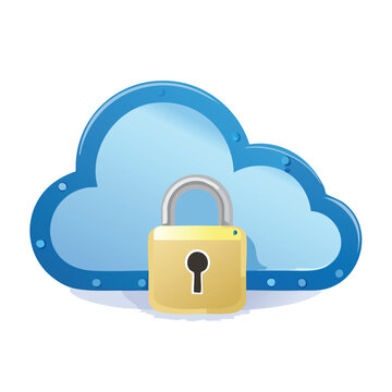 Cloud and Lock Icon Isolated on White &ndash; Secure Cloud Storage Concept, Cybersecurity, Data Protection, Network Safety, Digital Privacy Symbol for Web, App UI, or Technology Illustration Use