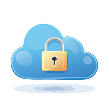 Cloud and Lock Icon Isolated on White &ndash; Secure Cloud Storage Concept, Cybersecurity, Data Protection, Network Safety, Digital Privacy Symbol for Web, App UI, or Technology Illustration Use