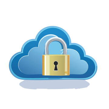 Cloud and Lock Icon Isolated on White &ndash; Secure Cloud Storage Concept, Cybersecurity, Data Protection, Network Safety, Digital Privacy Symbol for Web, App UI, or Technology Illustration Use