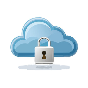 Cloud and Lock Icon Isolated on White &ndash; Secure Cloud Storage Concept, Cybersecurity, Data Protection, Network Safety, Digital Privacy Symbol for Web, App UI, or Technology Illustration Use