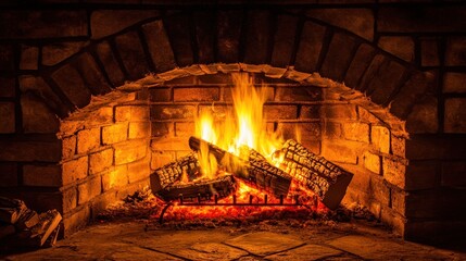 Warm fireplace with burning logs