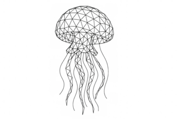 Digital wireframe jellyfish swimming elegantly, representing futuristic graphic design concept