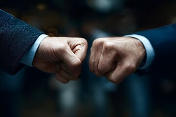 Businessmen fist bumping celebrating partnership