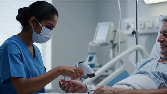 Nurse Scanning Patient Wristband for Accurate Identification in Hospital Setting - Powered by Adobe
