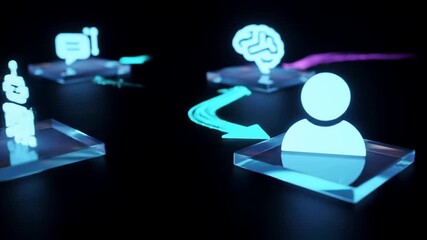 AI Robot Interacting with Human User Illustrating Data Flow and Intelligence Processing - Powered by Adobe