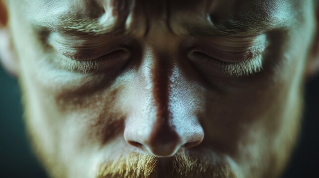 A close up of a man's profile with a serious expression, possibly deep in thought or concentrating on something.