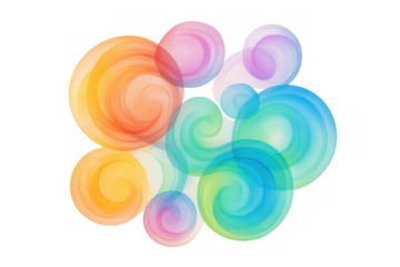 Intertwined colorful swirls on a transparent background create a vibrant and dynamic abstract composition