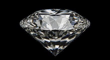 Ultra-Realistic Brilliant Cut Diamond Isolated on Black Background with Perfect Facets, Crystal Clarity and High-End Luxury Sparkle for Premium Jewelry Concepts