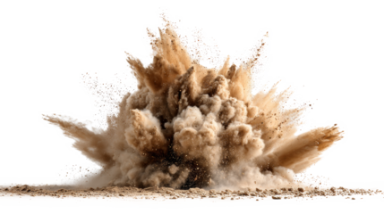 Beige powder explosion isolated on a transparent background.