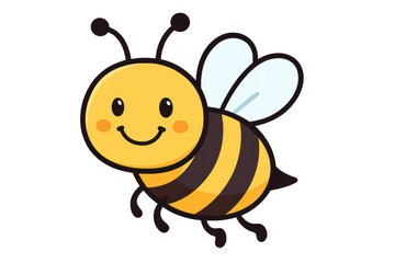 Cheerful cartoon bee flying with bright smile, spreading joy across colorful background, ideal for kids' publications and educational graphics
