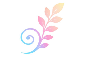 Delicate pastel gradient leaves and spiral design on a transparent background, creating a soft and elegant botanical accent