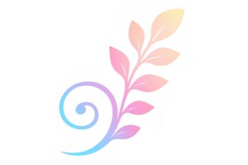 Delicate pastel gradient leaves and spiral design on a transparent background, creating a soft and elegant botanical accent