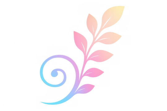 Delicate pastel gradient leaves and spiral design on a transparent background, creating a soft and elegant botanical accent - Powered by Adobe