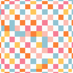 Square grid background. Abstract naive checked wallpaper print. Groovy hippie chessboard background.