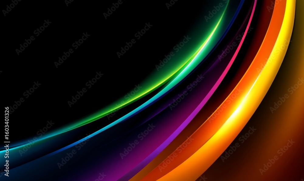 Poster smooth and luminous curves in a spectrum of colors create a dynamic and visually appealing abstract 