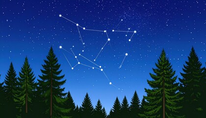 Fototapeta premium Pixel Art Constellation Over Forest at Night
