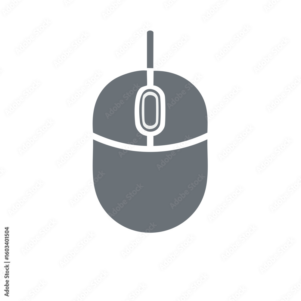 Poster computer mouse icon - gray single object design for user interface, technology and business applicat