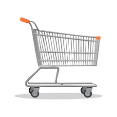 Retail Grocery Shopping Cart with Gray Metal Frame and Orange Handle  Illustration