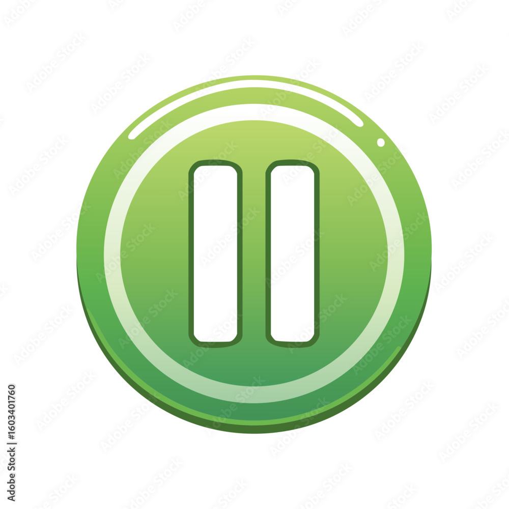 Poster green pause symbol on a glossy round button for media player control design