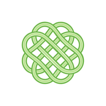 Celtic knot illustration forming a clover shape with interlaced green line work and pattern