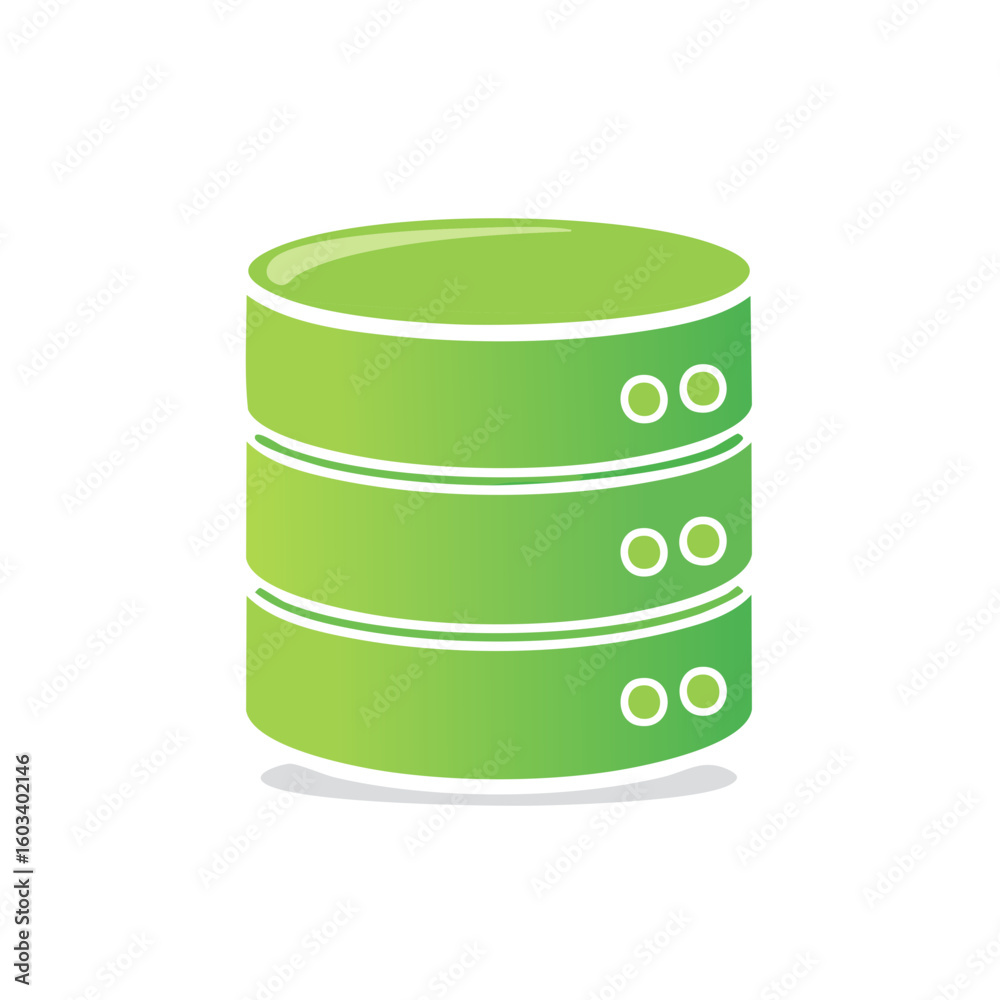 Poster green database stack with data icon illustration for cloud computing or server room networks