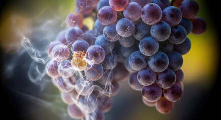 Artistic futuristic concept of blue grapes with glowing abstract particles and energy lines