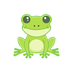 Cute Green Cartoon Frog Sitting with Smiling Face Vector Illustration