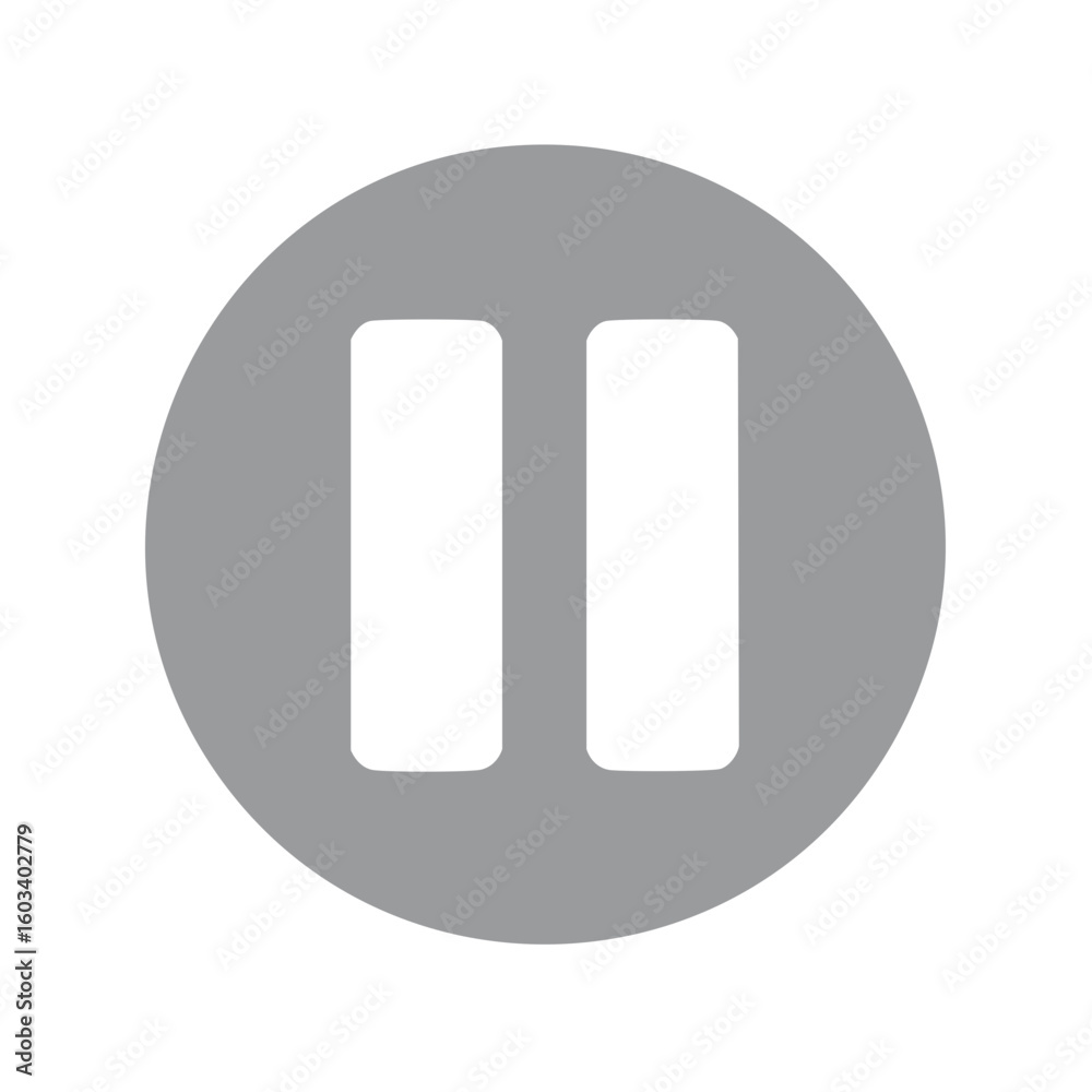 Poster pause button in gray circle shape sign symbol for multimedia player interruption and stop audio vide