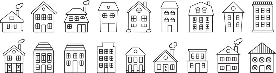 residential architecture contemporary houses, suburban homes, multi family buildings and urban apartments illustration