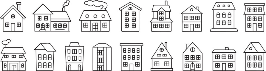 vector pack of residential houses and buildings featuring cottages, duplexes, bungalows and high-rise apartments