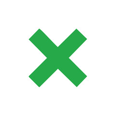 Obraz premium Bright Green Cross Symbol on White, Signifying Rejection or Incorrectness