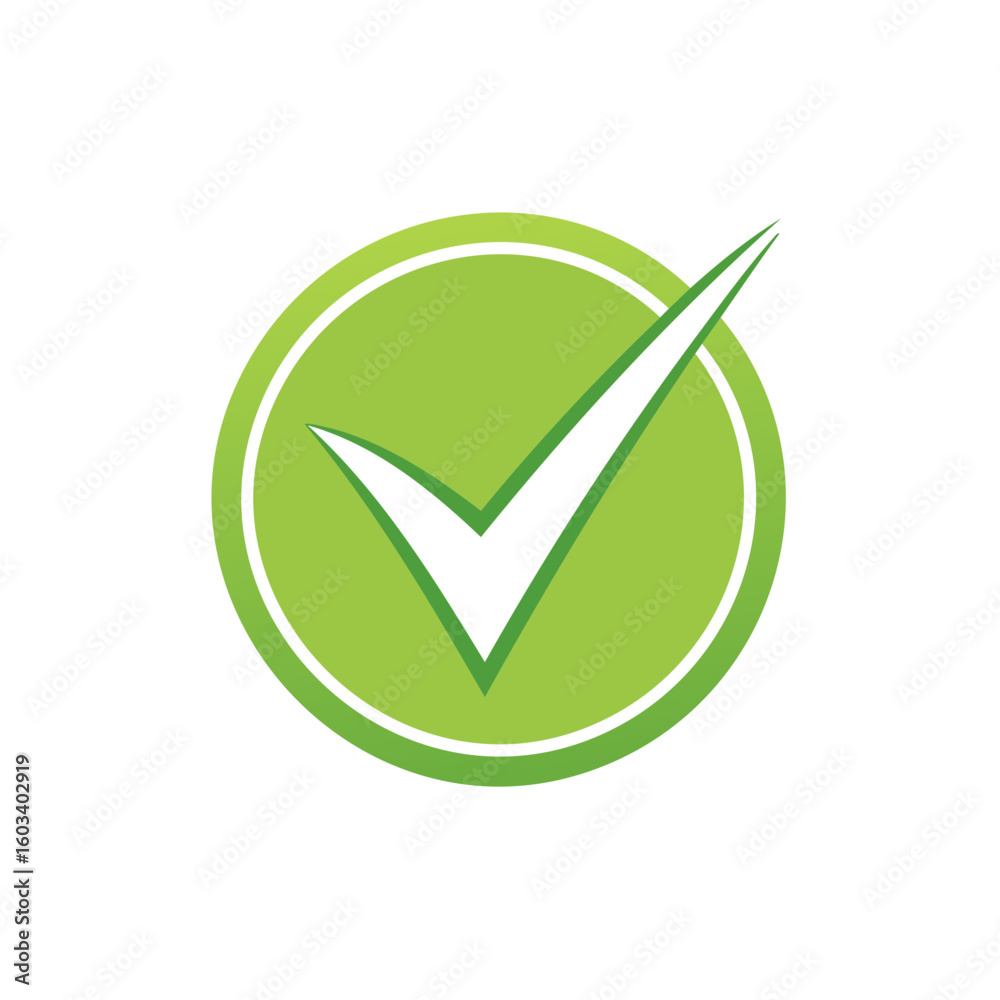Poster approve validation graphic emblem with checkmark inside green circle for web site button design elem
