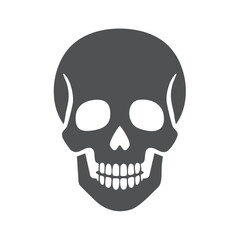 Fototapeta premium Skull vector illustration. Black skeleton head with teeth and eye sockets for day of the dead designs, death symbol, Halloween horror icon.