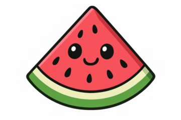 Cartoon watermelon slice smiling brightly, offering cheerful summer vibes against transparent background