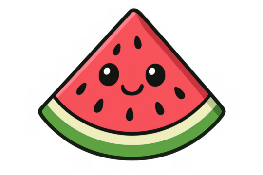 Cartoon watermelon slice smiling brightly, offering cheerful summer vibes against transparent background