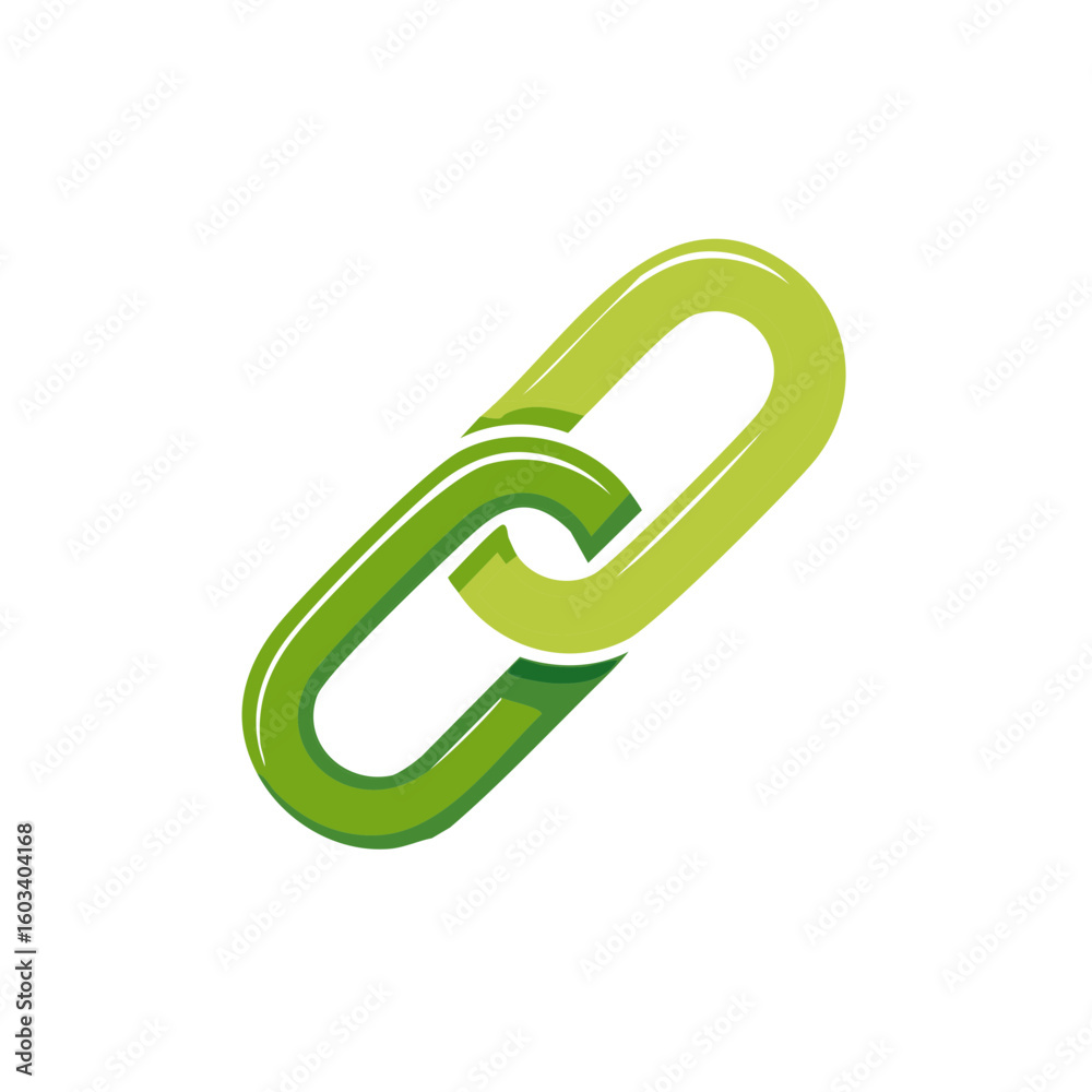 Poster interlocking green chain links symbolizing unity and connection, isolated