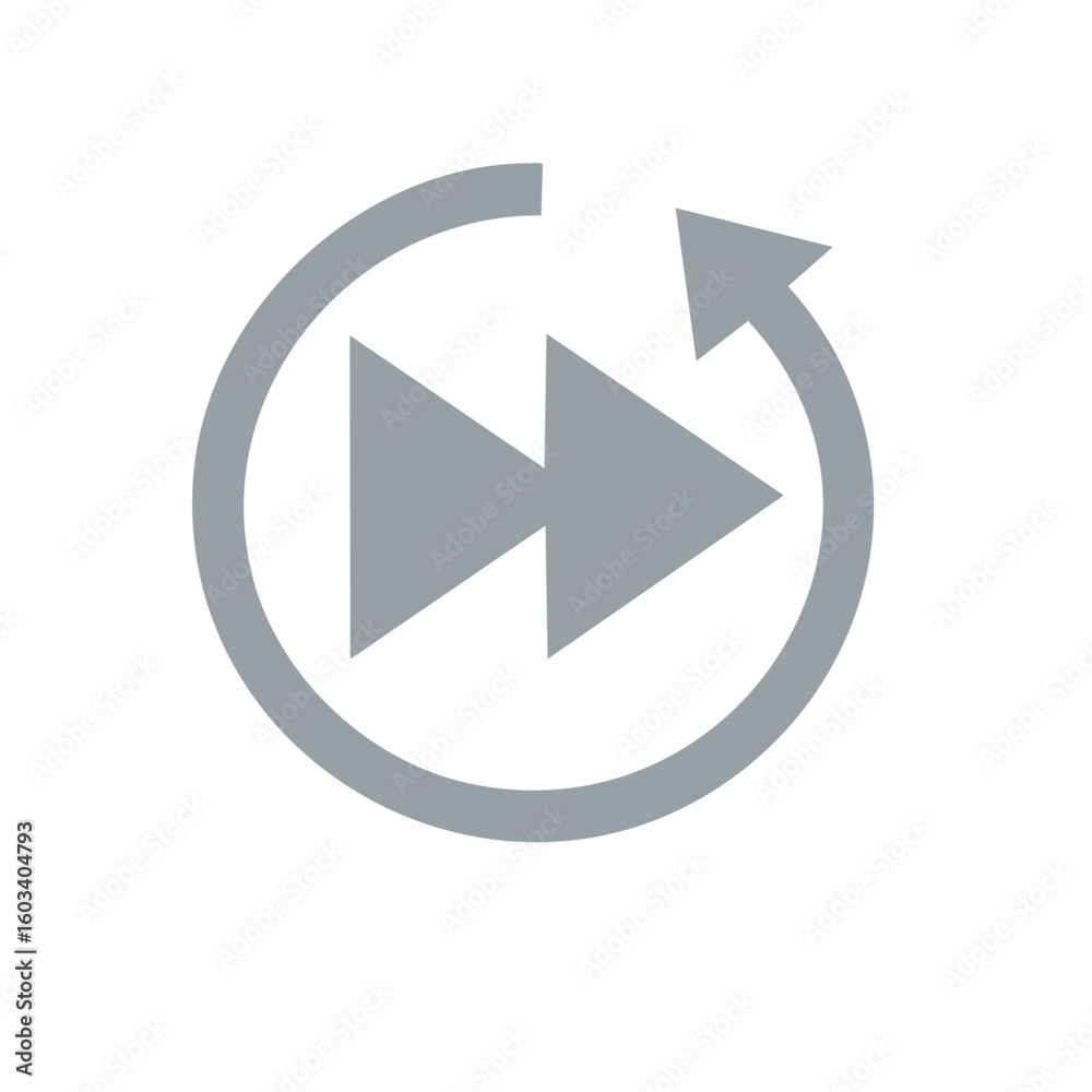 Poster fast forward arrow icon symbolizing repeated action in circular motion displayed in light gray hue