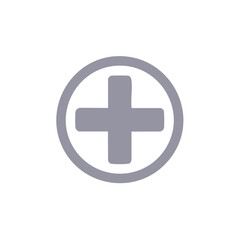 Obraz premium Grey Cross in Circle Symbol for Healthcare, Medical, or Addition Concepts on White