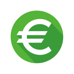 Obraz premium Green euro currency sign in circle icon, european money flat design with long shadow, banking