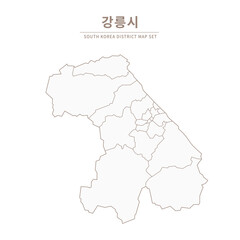 A vector illustration map of local cities in Gangwon Province, South Korea.