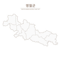 A vector illustration map of local cities in Gangwon Province, South Korea.